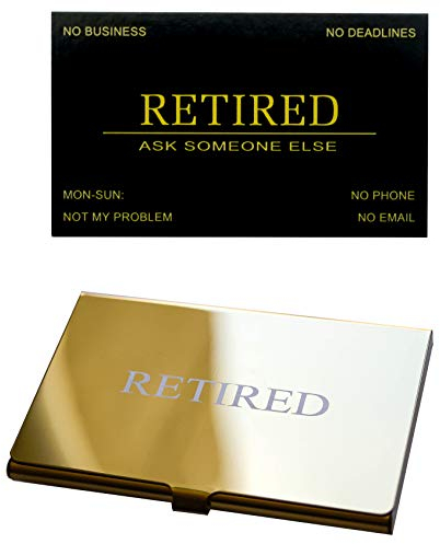 RXBC2011 Visitenkarten zum Ruhestand, lustiges Geschenk (Packung mit 50 schwarzen Karten/mit goldfarbenem Spiegel-Edelstahlgehäuse)