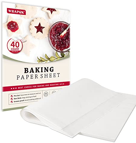 WRAPOK Lot de 40 feuilles de papier sulfurisé sulfurisé blanc anti-adhésif prédécoupé pour cuisine, maison, 20,3 x 30,5 cm