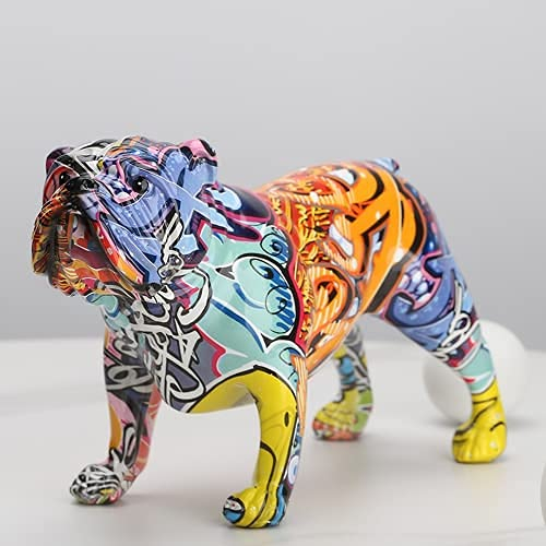 suruim Bunter Harz Bulldogge Skulptur – Farbenfrohe Dekofigur für Zuhause, Dekofigur,Harzstatue,Zierfigur Geschenkartikel,Hausdekor Kunstwerk(A)