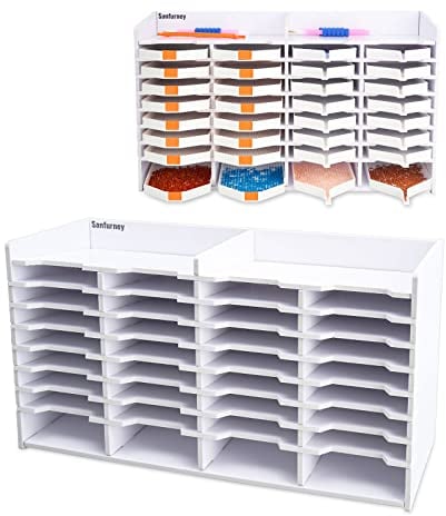 SANFURNEY 32 Slots Large Diamond Painting Tray Tower Organizer with Drill Pen Holder, Multi-Boat Plates Storage Rack, Diamond Painting Accessories Tools Kits, Gift for Adults DIY Craft Arts