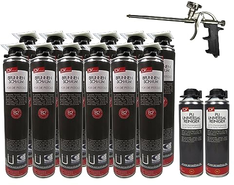SDV Chemie Brunnenschaum B2 Pistolenschaum SET 12x 750ml + 2x PU Reiniger 500ml + 1x PU-Schaum-Dosierpistole