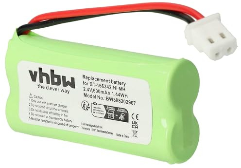 vhbw Akku kompatibel mit V-Tech 6001 | 6105, 6185, 6214, 6224, 6326, 6375, 6501, 6509 schnurlos Festnetz Telefon (600mAh, 2,4V, NiMH)