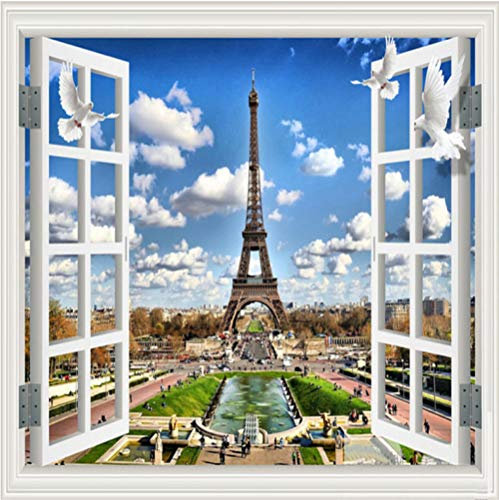 Photo Papier Peint Fenêtres tours 3D Intissé Décoration Murale XXL Poster Trompe l oeil Tableaux Muraux pour Salon Chambre Toile de Fond Mur 300x210cm
