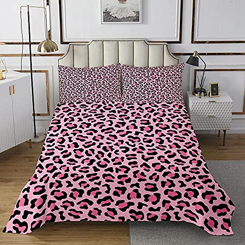 Parure Copripiumino Letto Singolo Stampa leopardata rosa Parure Copripiumino Letto Singolo in Microfibra con Anallergica Copripiumini 135x200 cm + 2 Federe 50x80 cm, per Bambini Ragazzie Ragazze