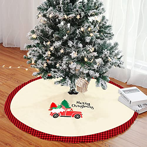 Mateju Weihnachtsbaum Rock Weihnachtsbaumdecke Rund Decke Groß Christbaumdecke Christbaumständer Teppich Baumdecke Weihnachtsbaum Deko für Weihnachten Neujahr Party (Beige Auto,28inch)