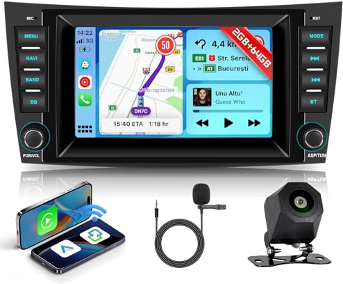 Hodozzy 2G+64G Radio para Mercedes-Benz Clase E W211/ CLS W219 E200 E300con Carplay Android Auto Inalambrica, Radio Coche 2 DIN 7 Pulgadas Pantalla Táctil GPS Bluetooth WiFi DSP FM/RDS Canbus Cámara
