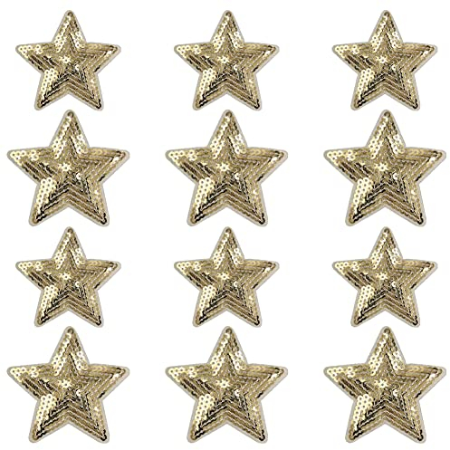 Liitata 12 Stück Stern Pailletten Patches Glitzer Sterne Aufbügeln Aufnäher Dekoration Patches für Kleidung Jacke Shirt Jeans Hose Hüte Taschen Rucksäcke Schuhe - Gold 2 Größen