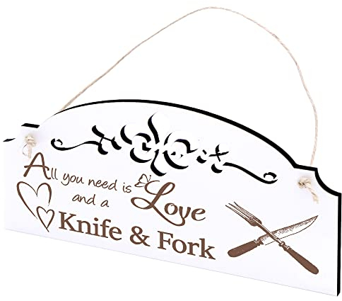 Schild Messer & Gabel Deko 20x10cm - All you need is Love and a Knife & Fork - Holz Wanddeko Dekoration Wand