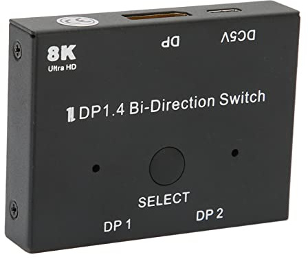 DisplayPort Switch Bidirektionaler DP 1.4 Switcher 2x1/1x2, 8K@30Hz 5K@60Hz 4K@120Hz 2K@165Hz DP Switch, Unterstützt 3D und HDR, für, Laptop