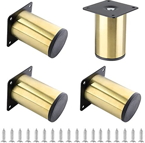 Bivethoi Möbelbeine aus Edelstahl, modern, 100 mm, goldfarben und schwarz, rund, zum Einschrauben, Sofa, Regal, Schrank, Couchtisch, Kommode, Couch, Schrank, Kleiderschrank, Bank, Bücherregal, 4 Stück