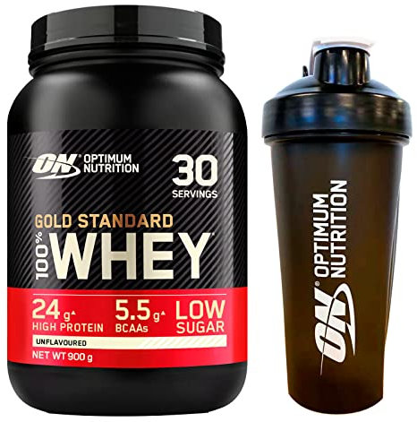 Optimum Nutrition Gold Standard 100% Whey Proteine in Polvere con Aminoacidi Non Aromatizzato 900g 30 Porzioni + Shaker