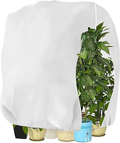 WEALSFUN Winterschutz für Pflanzen,Winterschutz Kübelpflanzensack Schutzhülle für Pflanzen als Baum Palmen Balkonpflanzen haube Zelt Atmungsaktiv - Reißfest,Weiß 120x140cm