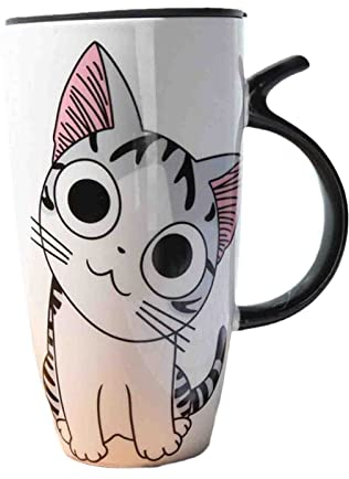 Taza de café de cerámica de gato lindo de 600 ml con tapa, tazas de animales de gran capacidad, vasos creativos, tazas de té, regalos novedosos taza de leche