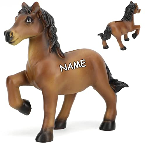 alles-meine.de GmbH Spardose Verschiedene Modelle wählbar mit Verschluss - aus Kunstharz/Polyresin Pferd - braun inkl. Name - mit Verschluss - aus Polyresin/Kunstharz..