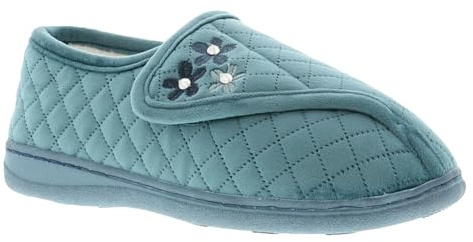 Dr Keller Womens Slippers Ladies Orthopaedic Wide Fit Warm Lined Shoes Winter Slipper Adjustable Touch Fastening Comfy Warm Lined Classic Soft Closed Toe Fluffy Casual Shu (Lilyanna Turquoise, 7)