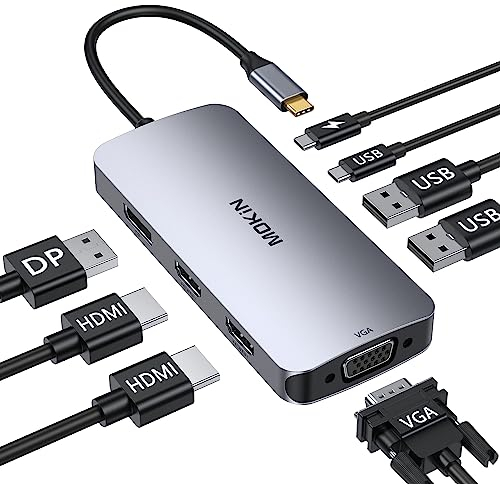 Station d'Accueil USB C Double Moniteur 8 en 1 - Dock Vers Dual HDMI, DisplayPort et VGA, 100W PD, 3 USB 2.0 - Quadruple Affichage Pour Dell, HP, Lenovo, ASUS, Microsoft