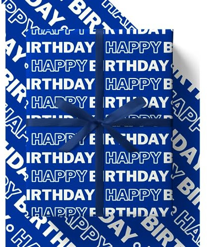 EcoWrap Geschenkpapier, 84 cm x 60 cm, inkl. Geburtstagskarte, umweltfreundlich, recycelbar, Premium-Chelsea Everton Leicester, Fußball-Geburtstagsgeschenkpapier (4 Bögen und 4 Etiketten) Blau