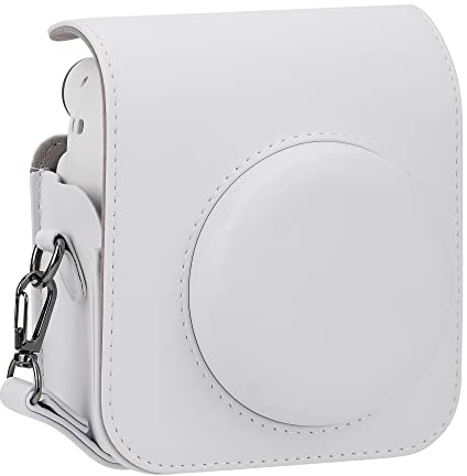 LIRDDY Camera Case for Fujifilm Instax Mini 9/11/12,Instant Camera case -PU Leather with Pocket and Shoulder Strap(Clay White)