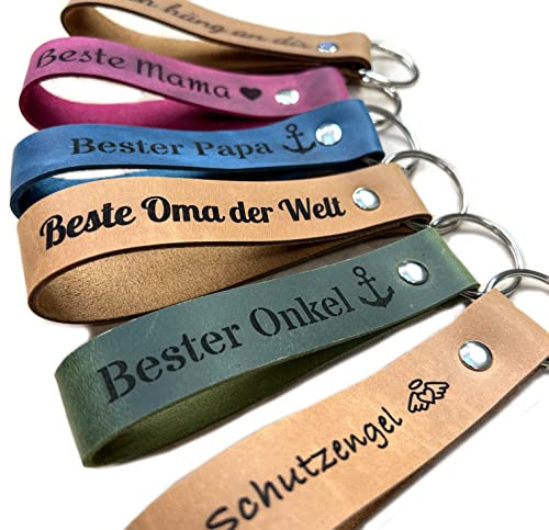 Schlüsselband NEAL aus Leder PERSONALISIERT| Farbe: Natur-Braun-Grün-Blau-Pink | Schlüsselanhänger aus Leder| Schlüsselband | Handmade by Manufactica®