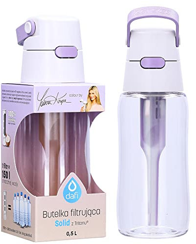 Dafi Gourde Filtrante SOLID, 1 Filtre à Charbon Actif, Lavender 0,5 L - Sans BPA Bouteille d'eau, Filtre le Chlore et autres contaminants - Gourde Sport, Gourde Paille, Bouteille d'eau de Sport
