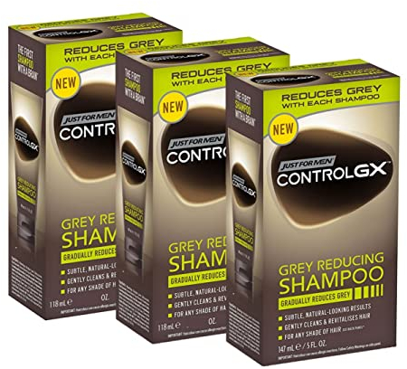 Just For Men Control GX Grey Reducing Shampoo für graues Haar, mit Kokosöl & Aloe Vera, neue verbesserte Formel – alle Farbtöne, 118 ml - 3er Pack