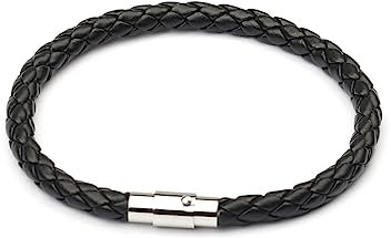 GAUEIOUR Men's Woven Leather Bracelet,Magnetic Copper Buckle Woven Nail Buckle PU Leather Rope Couple Bracelet, Fashionable Men's Accessories, Jewelry Gifts (Black)