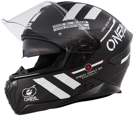 O'NEAL | Motorradhelm | Enduro Adventure Street | ABS-Schale, integrierte Sonnenblende | Challenger Helmet Warhawk V.24 | Erwachsene | Schwarz Weiß Rot | Größe L