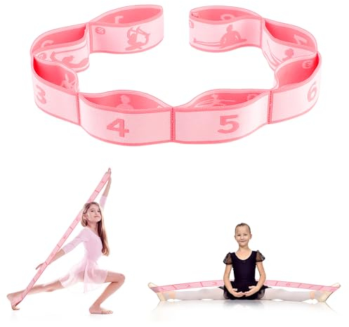 Yoga Stretching Strap, Abeillo Yoga Stretch Gurt mit 8 Schleifen, Joga Zubehör, Fitnessbander, Resistance Bands, Gymnastikband Elastisch für Pilates, Tanz, Gymnastik, Effektives Dehnung (Rosa)