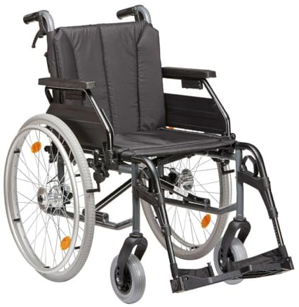 FabaCare Rollstuhl TOMTAR MR-LG mit Trommelbremse, Leichtgewichtrollstuhl aus Aluminium, Transportrollstuhl faltbar, Faltrollstuhl, Standardrollstuhl, höhenverstellbar, bis 130 kg, Sitzbreite: 48 cm