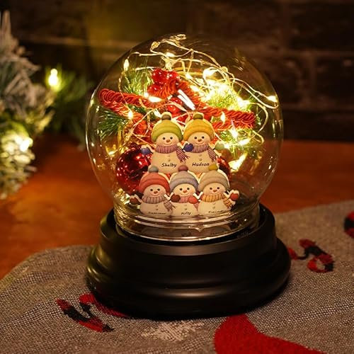 Bola de vidrio de muñeco de nieve familiar personalizada, con luces LED, con base negra, luces LED de Navidad para el día de San Valentín, cumpleaños, aniversario, para mujeres, abuelos, esposa, mamá