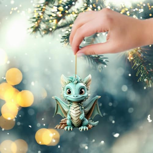 Weihnachtsbaumschmuck Holz Weihnachtsbaum Schmuck Ornament, Weihnachts Drachen Ornament, 2D Kreative Anhänger Christbaumschmuck, Weihnachtsbaum Deko Weihnachtsdeko (Z-B-H, One Size)