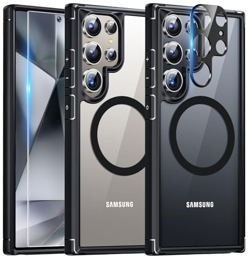 TAURI 5 en 1 Funda Samsung S24 Ultra magnética [protección de Grado Militar], con 2 películas de Vidrio Templado+2 Protectores de Lente de cámara, Cubierta Delgada,Nergo