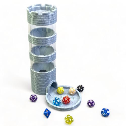 Castle Würfelturm und Tablett für Würfel in Standardgröße, für Dungeons & Dragons, Brettspiele, Tischspiele, Miniaturspiele... Würfelrollturm mit Würfeln in zufälliger Farbe (Marmorblau)