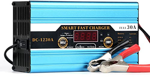 12V Car Smart Battery Charger, KACEPAR 12V 30A Leisure Battery Charger for Lead-Acid Battery, Fast Charge Charging Units with LCD Monitor, for Car Caravan Van Motorhome Camper, Blue