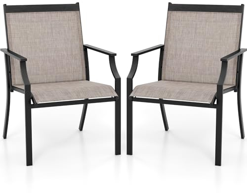 KOMFOTTEU 2er Set Gartenstühle, Balkonstühle mit Armlehnen, ergonomische Terrassenstühle aus Textilene-Stoff, Esszimmerstühle bis150 kg für Terrasse, Balkon (Braun)