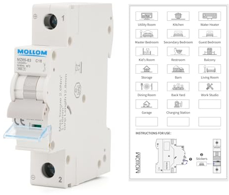 MOLLOM CA 1P 110-240V 16A C16 Disjoncteur miniature | Disjoncteur miniature sur mesure,déclenchement thermomagnétique,6 kA,système solaire CA,usage domestique,camping-cars