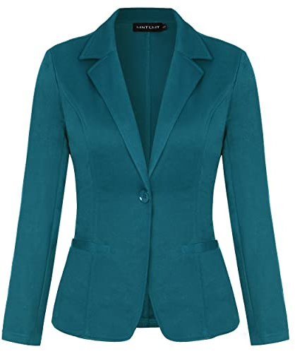 MINTLIMIT Women Blazer Linen Long Sleeve Suit Jacket Work Office Blazer(Teal Large