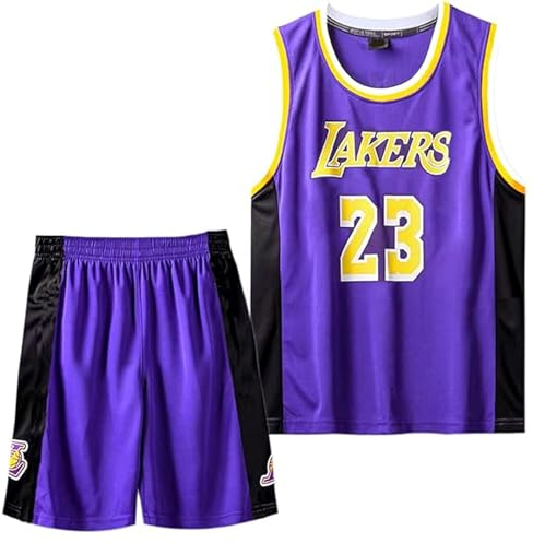 Qkydky Kinder Basketball Trikot Set - Atmungsaktiv, Leicht & Langlebig - Perfekt für Training & Spiele - Verschiedene Größen & Farben - Ideal für Jungen & Mädchen(Lila#23,XL,für 9-10 Jahr)