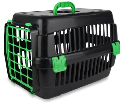 Robuste Katzen-Transportbox | Strapazierfähige Hartschalen-Katzenbox aus Hartplastik | Schlagfeste Kunststoffbox für Katzen (Schwarz-Grün)