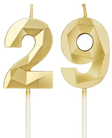 29th Birthday Candles, Gold Number Candles Birthday Decoration, Happy Birthday Cake Toppers, for Birthday Parties Weddings Company Anniversaries (Gold, 29)