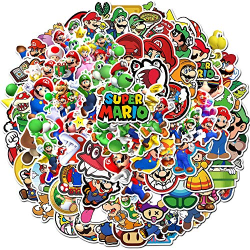 Mario Stickers 100Pcs for Water Bottles Laptop Computer Skateboard, Cute Sticker Gift for Kids Teens Waterproof
