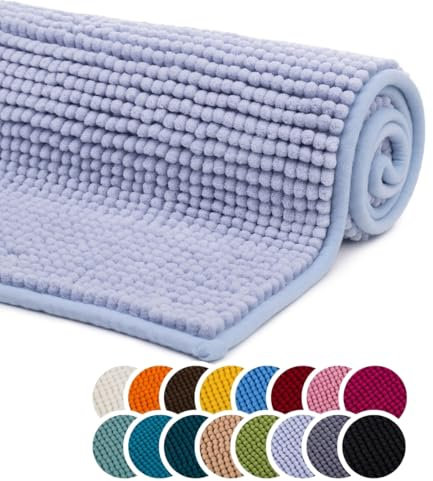 liebling Badteppich, 100% Polyester - Mikrofaser, Serie Chile, 70 x 120 cm, 30 Grad waschbar, Fußbodenheizung geeignet, Farbe: Silber