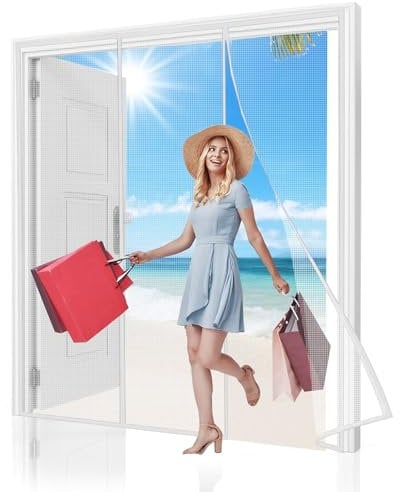 Magnetiche Zanzariere Con Telaio 200x225cm Bianco Tenda Calamita Zanzariere Zanzariera Porta Finestra Zanzariera Porta Finestra Magnetica