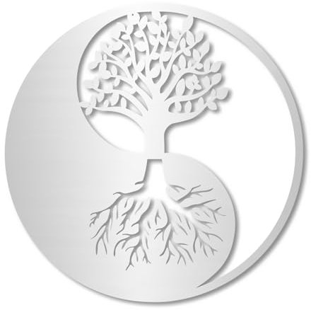 AREDE Decorazione da Parete in Metallo L'albero della vita Arte Murale astratta in Metallo per Camera da letto, Bagno, Soggiorno, Casa | 54 x 54 cm | Decorazione da composito di alluminio | Argento