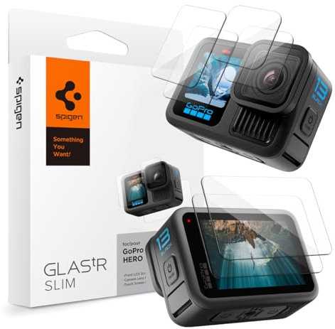 Spigen Glas.tR Slim Schutzfolie kompatibel mit GoPro Hero 13 Black, 6 Stück (2 Frontbildschirm Schutzglas + 2 Objektiv Schutzglas + 2 Touchscreen Schutzfolien), Anti-Kratzer, Kristallklar