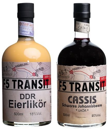 DDR Eierlikör & Cassis Schwarze Johanisbeere Likör (Spar-Set) - F5 Transit - Eierlikör nach DDR-Rezept und Johannisbeerlikör im Set | Schwechower Brennerei (1229)