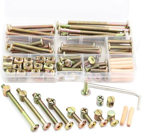 FamlTol 54 Stück M6 Schrauben Set, Innensechskant Senkkopf Schrauben und Muttern, Möbelschraube Quermutter Schrauben für Möbel, Betten, Kinderbetten und Stühle