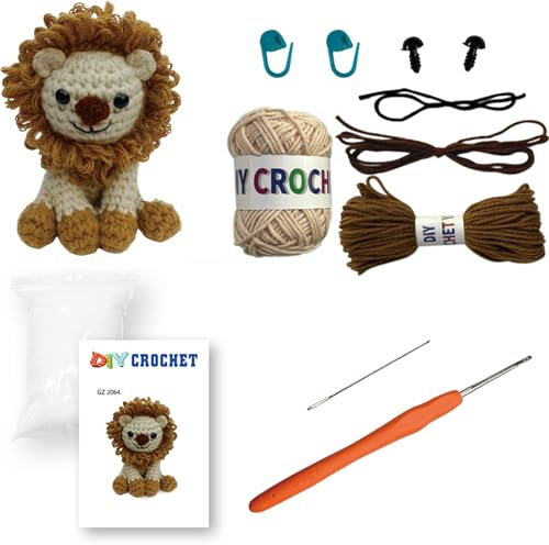 CutitiUU Häkelset für Anfänger,Strickset mit Häkelnadeln,Häkelpakete Kuscheltiere,Tier-Häkelset,Häkel-Starter-Set für Anfänger, Erwachsene und Kinder,Geburtstagsgeschenk (Löwe)
