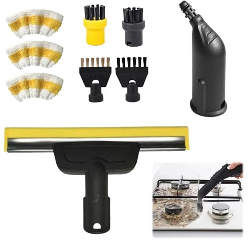 9 Stück für Kärcher Dampfreiniger Zubehör SC1 SC2 SC3 SC4 SC5, Rundbürste, Flachbürste, Gebogene Düse, Hand-Dampfbürste, Reinigungstuch-Bezug für Kärcher Dampfreiniger