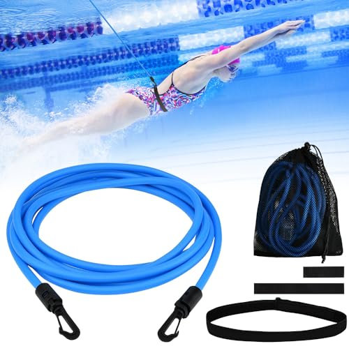 mizikuu Schwimmgurt für Pool, 4M Zugseil Schwimmen Einnstellbare Schwimmband Schwimmhilfe Gurtel Pool Widerstandstraining Schwimmtrainer Gurt für Schwimmkrafttraining, Wassersport
